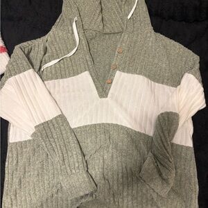 Green and White Striped Hoodie